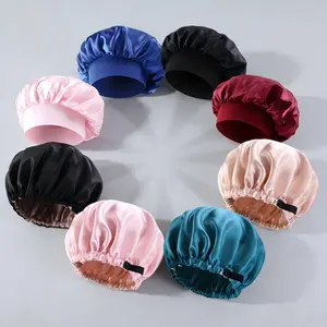 Women’s Satin Bonnet 2025 – Wide Brim Sleep Cap with Elastic Band, Oil-Free 100% Polyester, for Curling or Straight Hair,Heatless Haircare Accessory Curler Headband Silk Flexi Rods