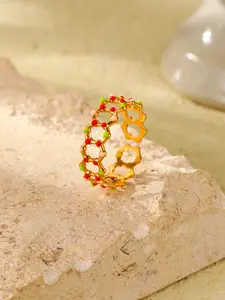 Women's Gold Summer Watermelon Ring Lucky Hollow Woven Band with Colorful Dots for Joy and Vitality Enchanted and Eye-catching