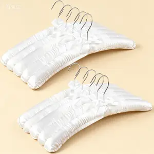 17 Inch White Satin Padded Hangers, Anti-Slip Cushioned Clothes Hangers, 10 Pack for Sweaters and Delicate Garments, Reusable Velvet Hangers for Wardrobe