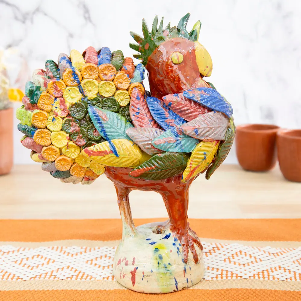 Traditional Colorful Painted Ceramic Rooster Sculpture, Home Decor Ornaments