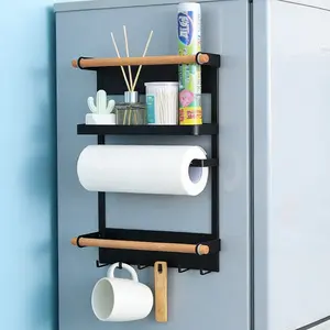 Magnetic Spice Rack,Kitchen Magnetic Shelf for Refrigerator Fridge Organizer with 2 Paper Towel Holders