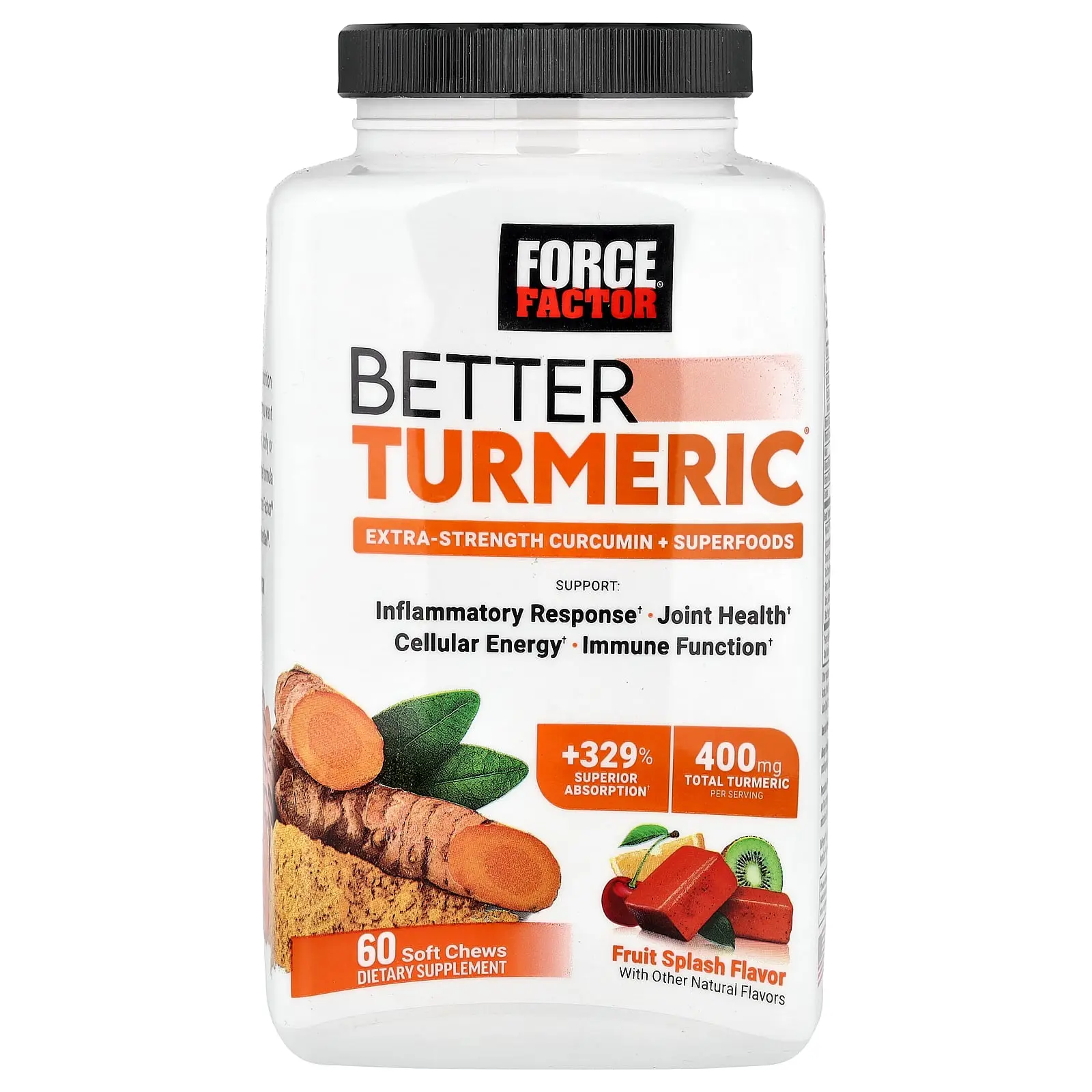 Force Factor Better Turmeric®, Curcumin + Superfoods, Fruit Splash, 60 Soft Chews Force Factor Better Turmeric®, Curcumin + Superfoods, Fruit Splash, 60 Soft Chews