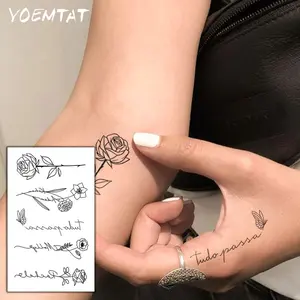 Finger Tattoo Waterproof Temporary Tattoo Sticker Simple Lines Rose Flowers Body Art Arm Fake Tattoos Sleeve For Women Men Wrist Neck