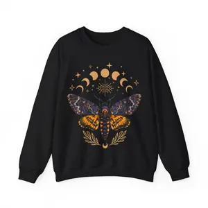 Women's Death Moth Graphic Print Drop Shoulder Pull Over Sweater, Sweatshirt for Daily Holiday Outdoor Wear