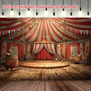 1pc Circus Backdrop Vintage Theme Red White Stripes Design Polyester for Birthday Wedding Halloween Carnival Year Round Decoration