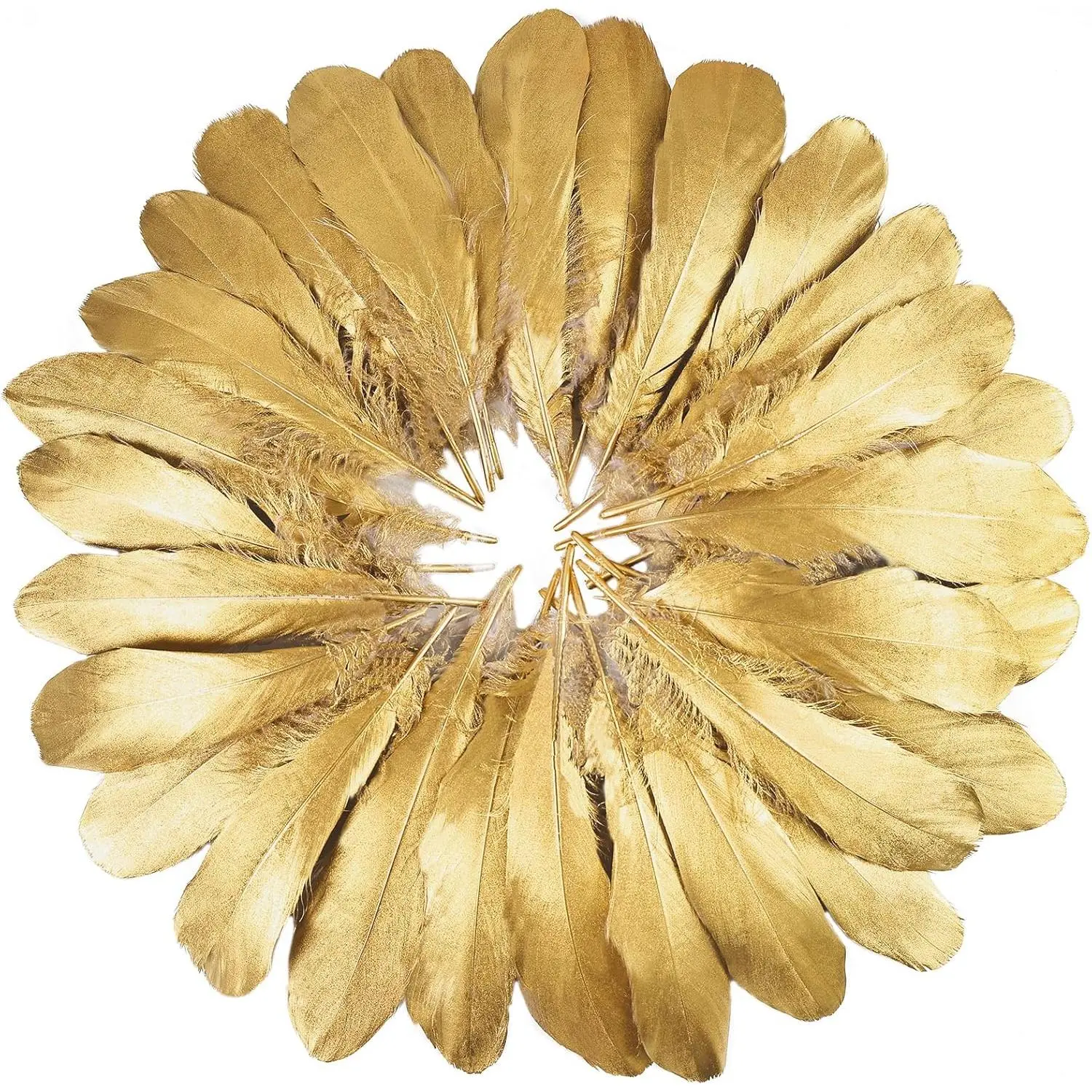 FeelfunFeather 100pcs Gold Goose Feathers 6-8 Inch 15-20cm Decorative Natural Goose Nagoire Feather Bulk for DIY Crafts Cosplay Wedding Party Christmas Halloween Home Decoration