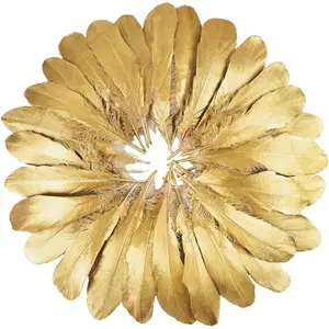 FeelfunFeather 100pcs Gold Goose Feathers 6-8 Inch 15-20cm Decorative Natural Goose Nagoire Feather Bulk for DIY Crafts Cosplay Wedding Party Christmas Halloween Home Decoration