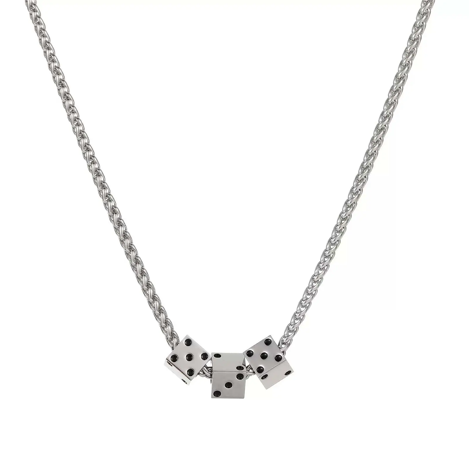 Modern Square Dice Pendant Necklace in Silver Finish, Unisex Classic Statement Jewelry, Adjustable Clavicle Chain for Daily Wear, Classic Statement Necklace