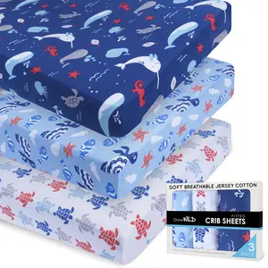 GROW WILD Crib Sheets, Baby Sheets Soft & Fitted, Breathable Sheets, Ocean Whale Turtle. Jersey Cotton Sheets.