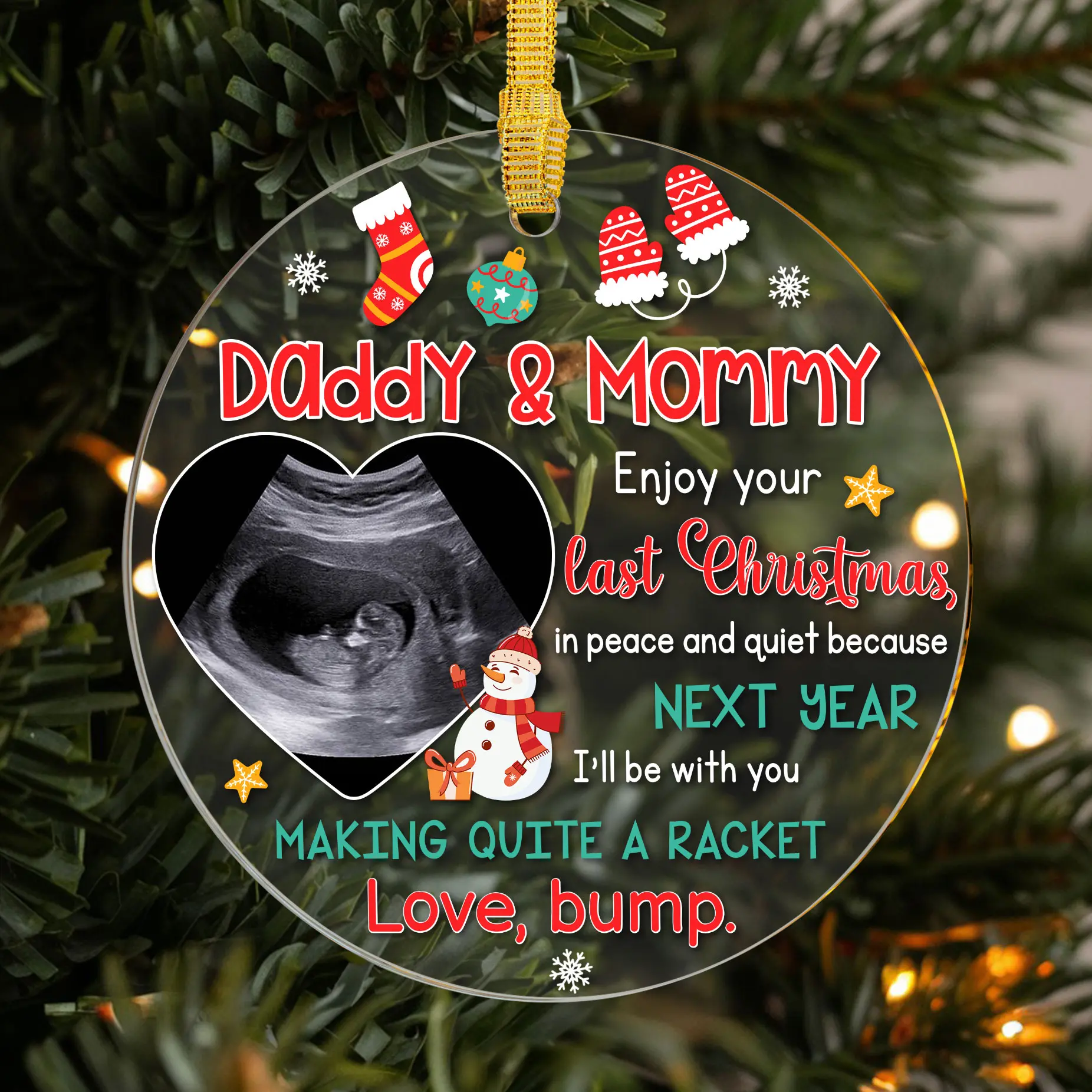 Personalized Pregnancy Announcement Christmas Ornament, Custom Ultrasound Photo, Enjoy Your Last Christmas from Baby Bump, Perfect Gift for Expecting Parents