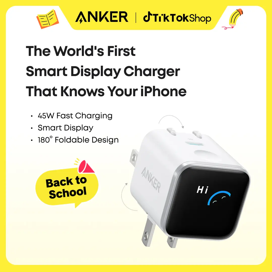 [Spotlight Live] Anker Smart Display Charger, Anker Nano 45W Fast Charging USBC Charger with Smart Recognition, Built-In Care Mode, Compact with 180° Foldable Plug, for iPhone 17/16/15 Series, MacBook, Apple Watch sohochic