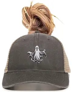 Floating Ghost Halloween Ponytail Mesh Back Cap