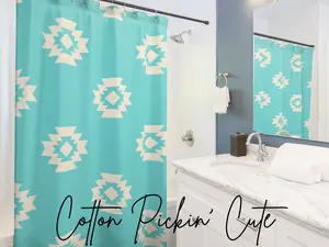 Western Aztec Shower Curtain Farmhouse Boho Bathroom Curtain Decor Modern Rodeo College Cowgirl Boutique Style Bathroom decor Cowhide