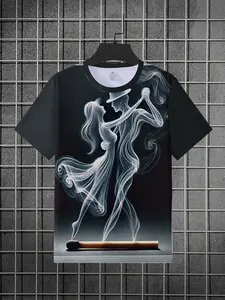 Basic Round Neck 3D print T-Shirt: Timeless Classic Fit for All Body Types, Simple Solid Color Design for Effortless Casual Style Full-body printed t-shirt