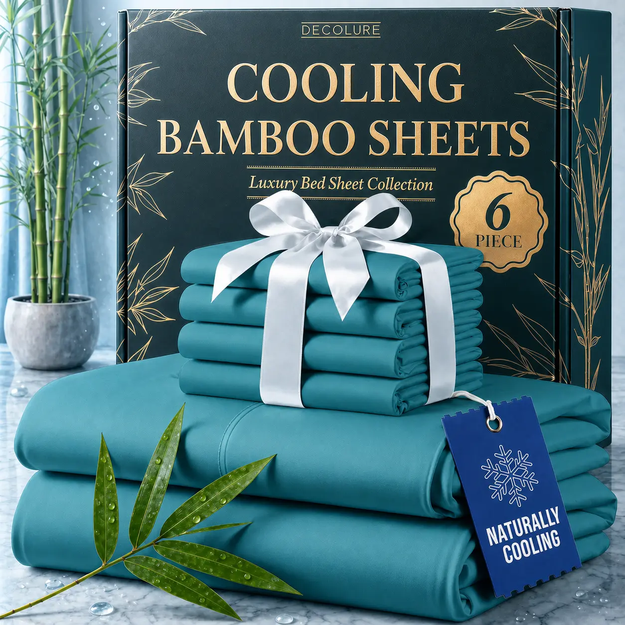 4/6-Piece Bamboo Extra Deep Pocket Sheet Set with Pillowcases - Ultra-Soft, Wrinkle-Free, Breathable Cooling Home & Hotel Luxury Bedding for Kids & Adults