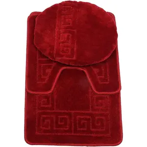 3 count Bath Rug Set  Bathroom Rug (20"x32")/Large Contour Mat (20"x20") with Lid Cover (Burgundy)