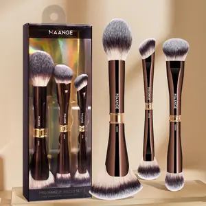 MAANGE 3pcs Aluminum Tube Double-Ended Brush Set, Foundation Brush Powder Brush Contouring Brush Blush Brush Concealer Brush, Cosmetic Brushes for Precise Application, Blending Brush, Makeup Accessories Gifts for Friends, Makeup Brush Kit