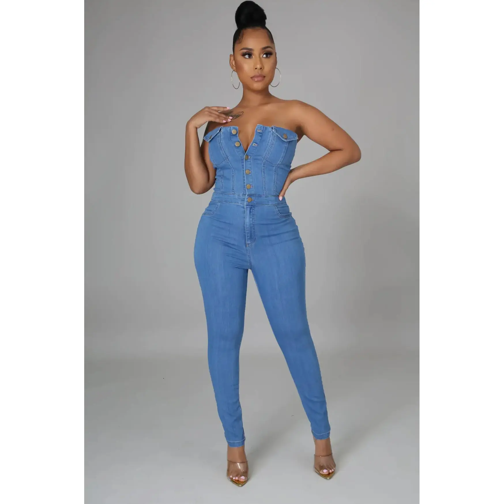 Strapless Denim Jumpsuit for Women Trendy Outfit