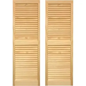 212 MAIN Heavy Frame Solid Wood Exterior Louvered Shutters, 15x59 in. Curtain & Blind Accessory for Outdoor Use