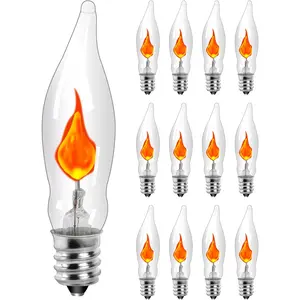 Halloween Clear Flicker Flame Light Bulbs, C18 Incandescent Replacement, 1 Watt E12 Candelabra Base, Flickering Flame Night Bulbs for Outdoor String Lights Window Candles Chandeliers Decor, 12PK