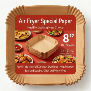 Air fryer with paper liner, 100 - 500 pieces in a pack, disposable material specifically for air fryers that don't require washing, suitable for microwave ovens, non-stick air fryer liner, square shape, free of bleach (8 inches)