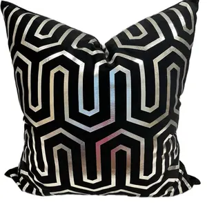 Black and Silver Luxury Pillow Cover with Geometric Design for Modern Home Decor