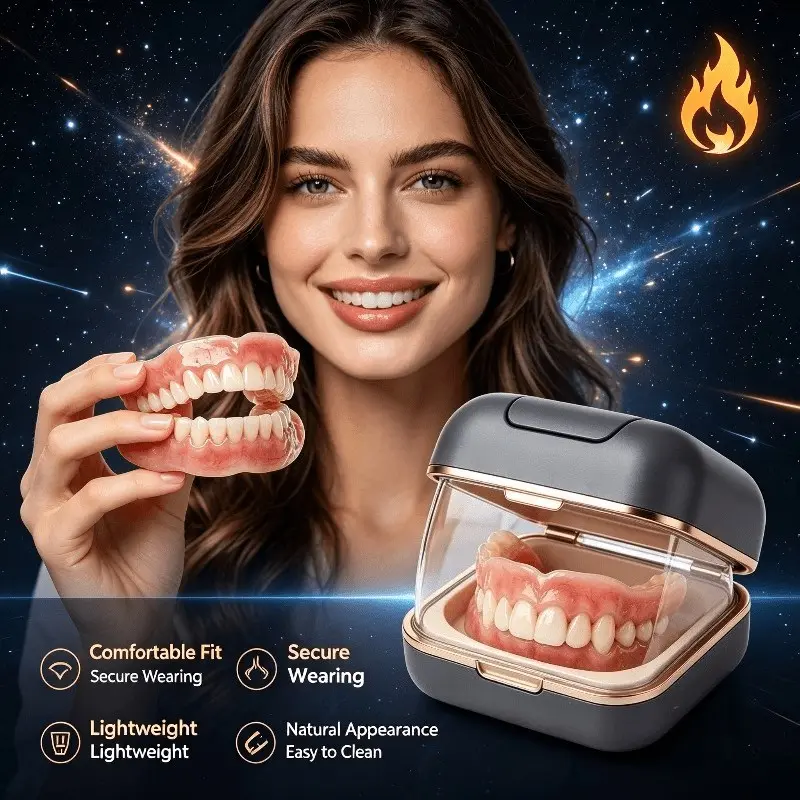 3pcs Set Full Set of Dentures Adults with Missing Teeth, Featuring Realistic Teeth with Lifelike Gum Texture, Comfortable and Secure to Wear, Instantly Enhances Your Smile's Charm, Easy to Clean and Reusable Daily Use