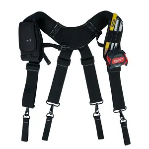 KUNN Tool Belt Suspenders Padded Construction Belt Harness with Gel Shoulder Strap Detachable Phone Holder,4 Tool Belt Loops