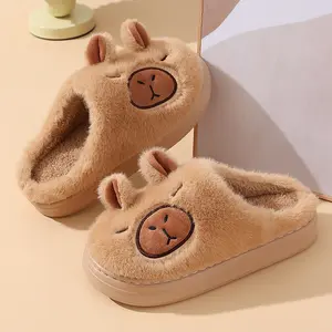 Warm Cotton Cute Cartoon Slippers Winter Slippers for Women Men Fabric Upper Rubber Sole Washable Indoor House Shoes
