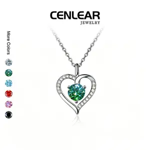CENLEAR 1CT Forest Green Moissanite Heart Necklace, Romantic Solitaire Pendant Anniversary Birthday Jewelry Gifts for Her, Girlfriend Gift