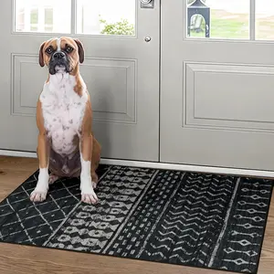 2x3 Machine Washable Area Rug for Entryway, Black  Moroccan Rug Non-Slip Low Pile Soft Faux  Small Carpet,  and Pets Friendly for Bedroom Kitchen Hallway Bedside  Decor Rug