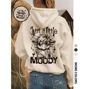 Women's Cow & Letter Print Hoodie, Fashion Casual Hooded Sweatshirt for Daily Holiday Outdoor Wear, Women Clothing for Spring & Fall