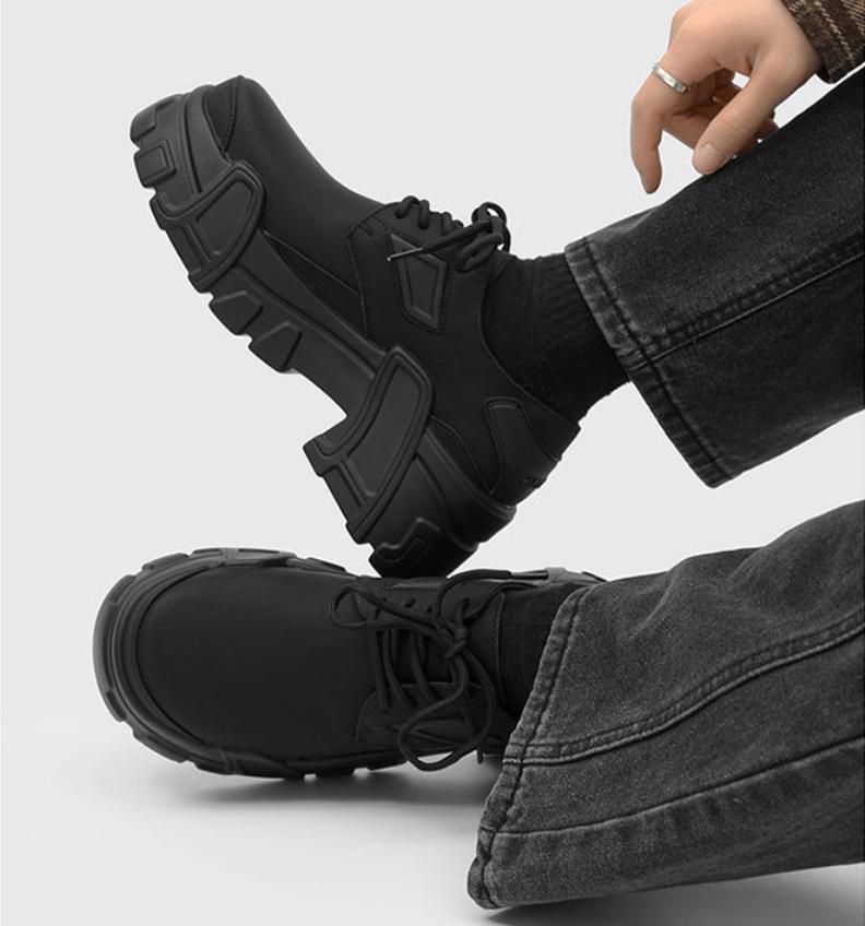 Chunky Derby Shoes Men's All-Black｜Mecha Design Matte Leather Dark Streetwear Outfits