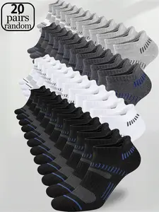 Men's Moisture-Wicking Sport Socks, Breathable Ankle Socks for Daily & Outdoor Activities, Random 20 Pairs Pack, Striped Design, Athletic Sock, Sweat Absorbent Socks