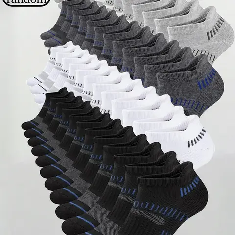 Men's Moisture-Wicking, Breathable Ankle Socks, Sporty Socks for Daily & Outdoor Activities, Random 20 Pairs Pack, Striped Design, Athletic Sock, Sweat Absorbent Socks