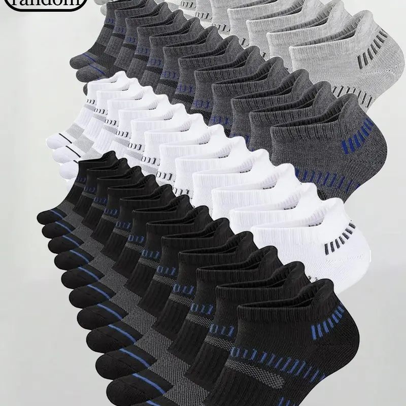 Men's Moisture-Wicking, Breathable Ankle Socks, Sporty Socks for Daily & Outdoor Activities, Random 20 Pairs Pack, Striped Design, Athletic Sock, Sweat Absorbent Socks