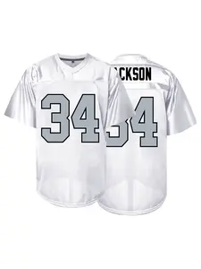 Men's American Football Jersey 34 white Vintage Embroidered Casual Training T-Shirt, Sporty V-Neck Short Sleeve, Loose-Fitting All Seasons, Sports Top