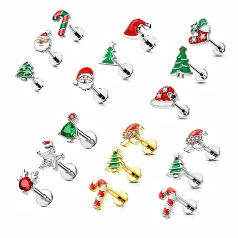 Oufer 16G 3PCS Christmas Labret Studs Collection Sets 316L Stainless Steel Festive Earrings for Christmas & New Year Gifts