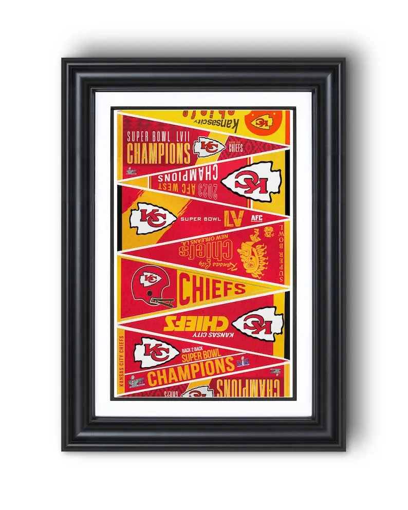 [Unframed] Kansas City Chiefs “Championship Pennants Collection 1970-2024” Vintage Football Wall Art Poster