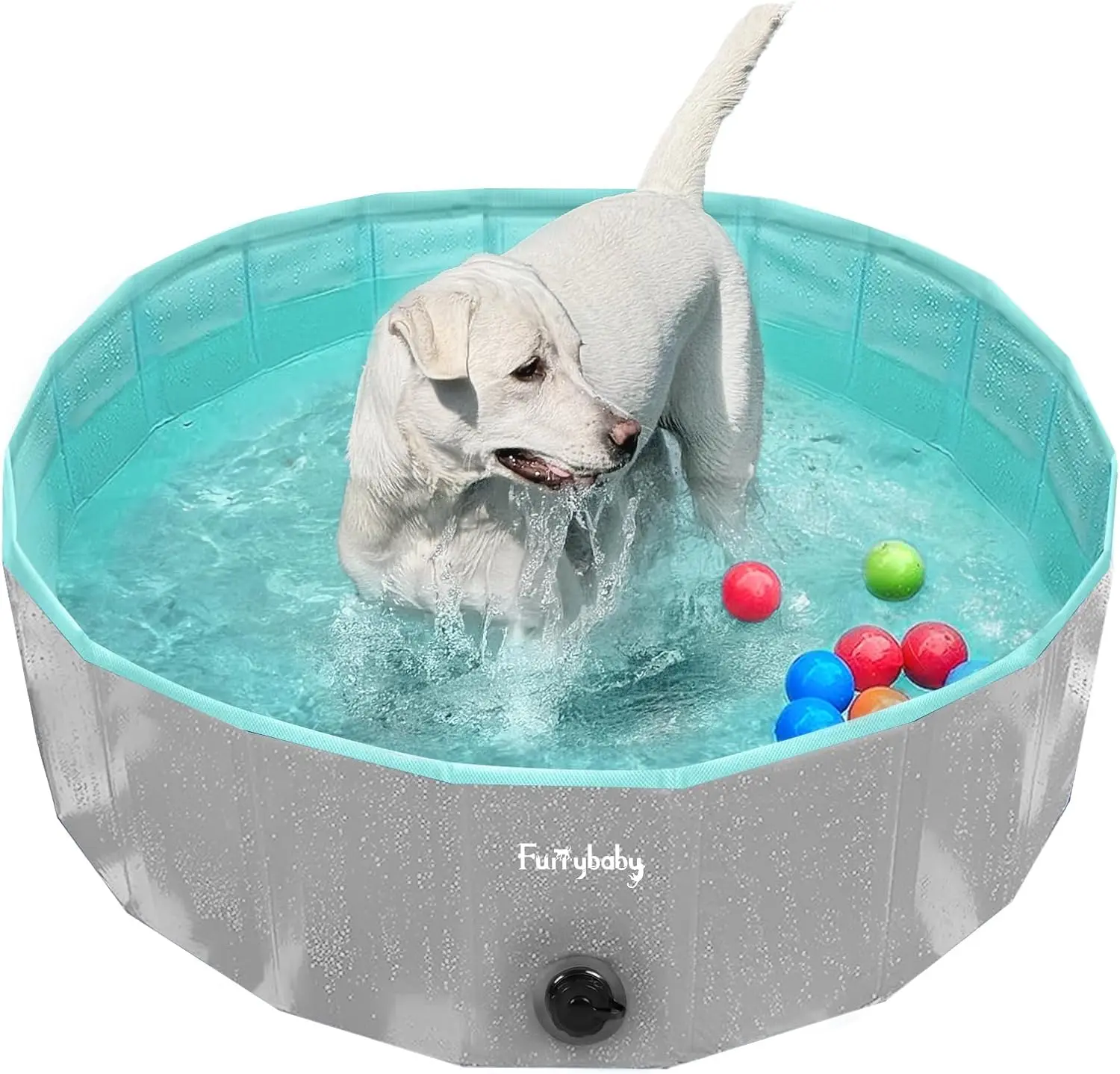 Furrybaby Foldable Dog Pool, Kiddie Pool Hard Plastic, Collapsible Pet Bath Portable Dog Swimming Pool for Pet, Dogs and Cats Grey 32''