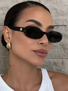 Women's Oval Retro Fashion Glasses, Decorative Lens Feature, Unique Design Eyewear for Travel & Beach Accessories, Stylish Women's Sunglasses for Daily Wear