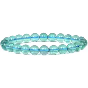 Angelstones Natural Green Fluorite Gemstone 8mm Round Beads Stretch Bracelet 7 Inch Unisex