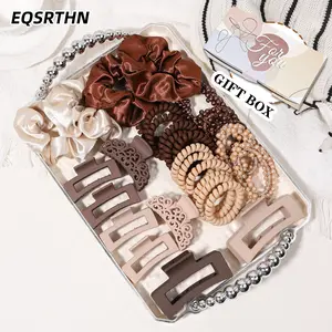 30PCS Coffee Tone Ladies Hair Gift Box: Satin Scrunchies Telephone Cord Hair Ties Faux Pearl Hair Ties Hair Clips | Elegant Neutral Design For Daily/Dates/Gifting All-In-One Hair Accessory Set  #CoffeeHairKit #LadiesHairEssentials