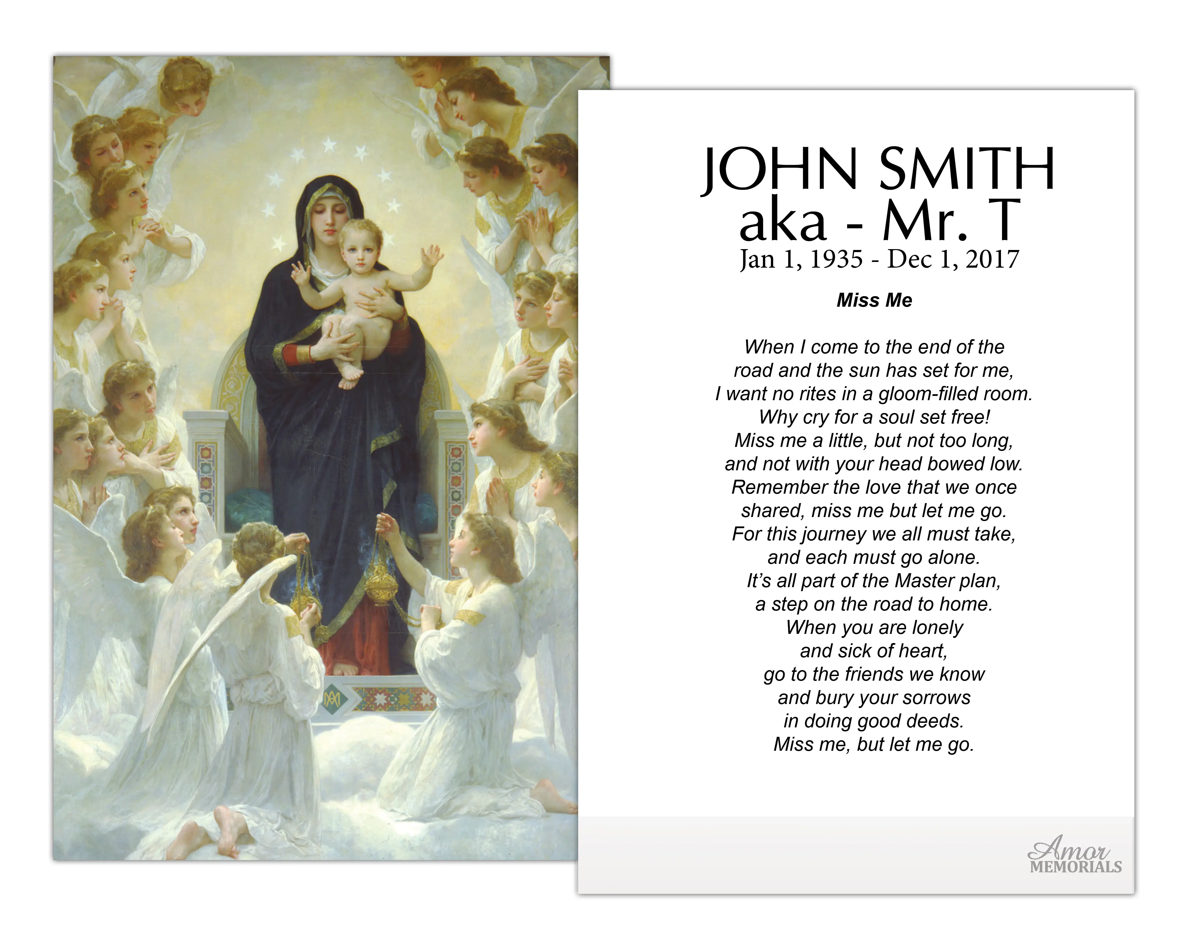 Personalized Memorial Prayer Cards FPC1004EN 2.5" x 4.25" High-Quality Satin Card Stock Optional Lamination for Wake Services Customizable with Name and Optional Lamination for Durability