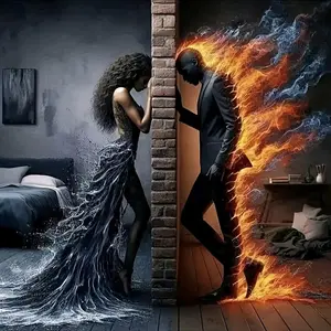 5D DIY Diamond Arts Colorful Painting Kit, 1 Set Water & Fire Pattern Diamond Arts Colorful Painting Kit, DIY Decorative Art Picture for Beginner, Handcraft, Diamond Art Tools