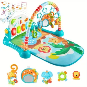 An  Play  Tummy Time  Toy for 0-6 Months  Musical Learning Toy Adorable imal-Themed Play Gym with Piano Panel Musical Toy Spinning Dinosaur Toy with Lights anti-slip mat Colorful Dancing Baby Headphones Toy
