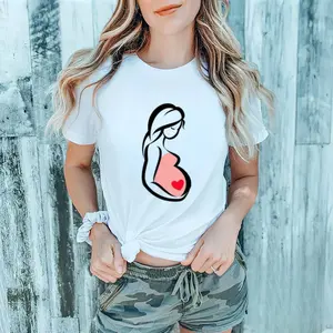 White Maternity Tee with Casual Loose Fit – Black and Pink Bump Print, Comfortable and Soft