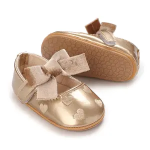 Baby Girls Cute Moccasinss Heart Pattern Bowknot Soft Sole PU Leather Flats Shoes First Walkers Non-Slip Summer Princess Shoes
