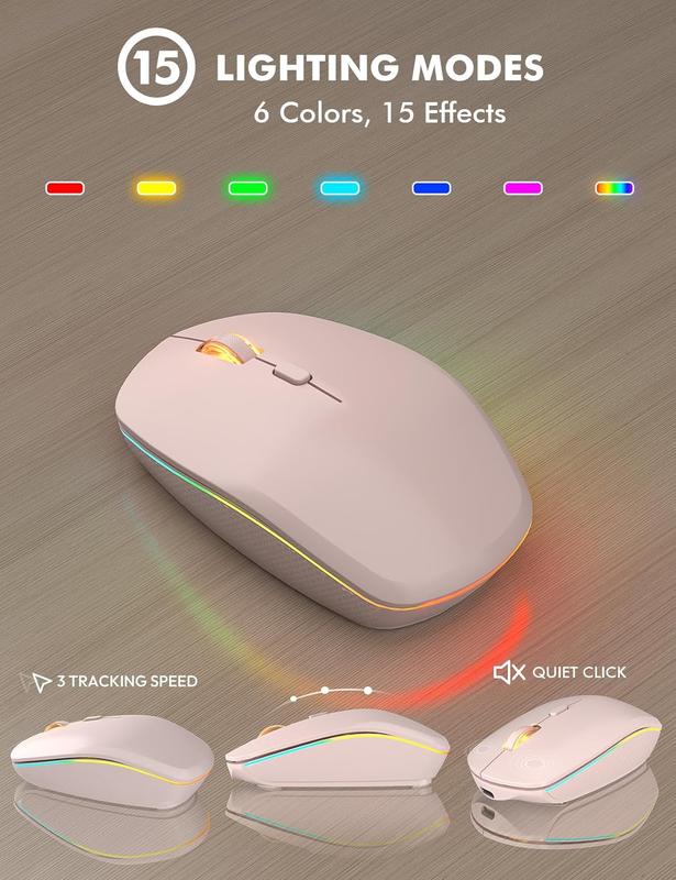 Wireless Keyboard and Mouse Combo - RGB Backlit, Rechargeable & Light Up Letters, Full-Size, Ergonomic Tilt Angle, Sleep Mode, 2.4GHz Quiet Keyboard Mouse for Mac, Windows, Laptop, PC