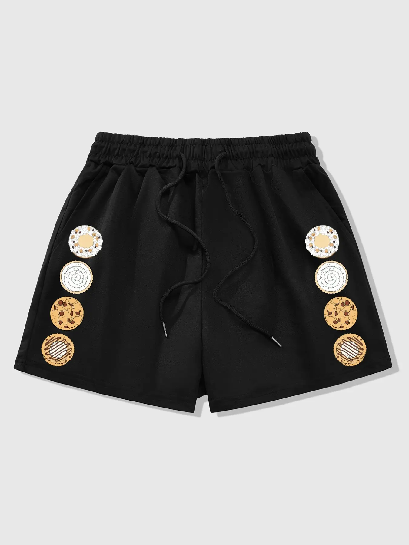 Trendy Cute Dessert Cookie Print Graphic Shorts for Women, Y2K Streetwear Aesthetic, Soft Cotton Casual Lounge Wear, Lightweight Breathable Comfy Sweat Shorts, Sweet Pastry Pattern Bottoms Perfect for Summer Daily Outfits Street Style TikTok Fashion Inspo